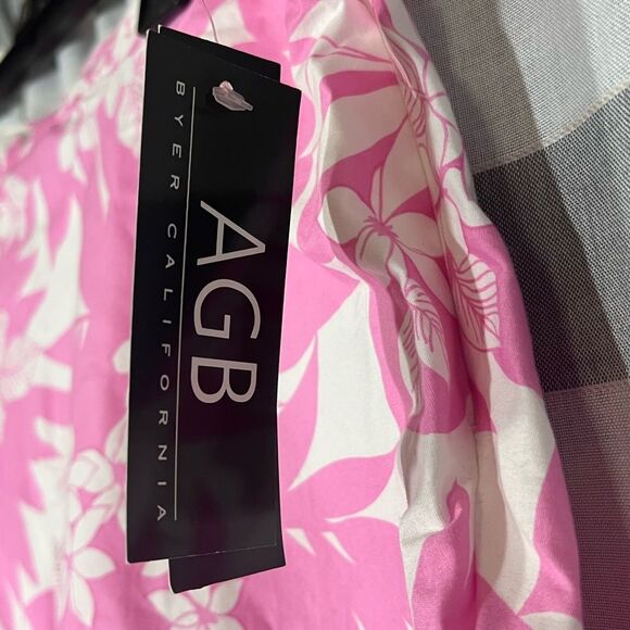 AGB Hawaiian print skirt size 14 pink and white hibiscus stretch NWT - Picture 2 of 8